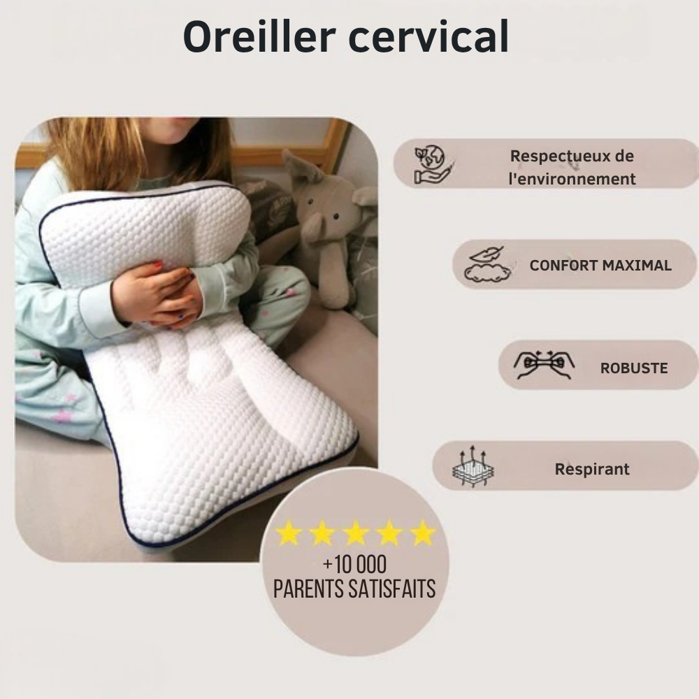 FLUFFY CLOUD - Oreiller cervical pour enfants en Coton Anti-Bactérien et Respirant.