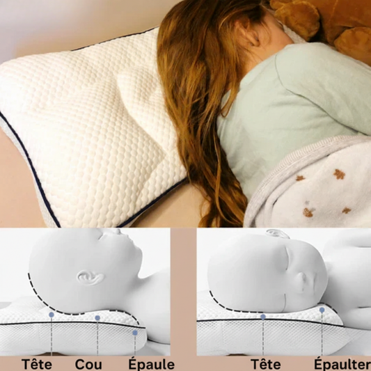 FLUFFY CLOUD - Oreiller cervical pour enfants en Coton Anti-Bactérien et Respirant.