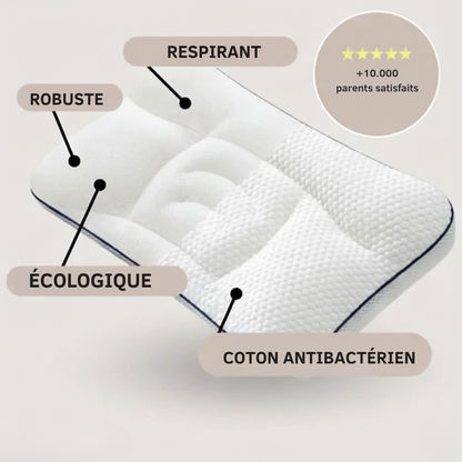 FLUFFY CLOUD - Oreiller cervical pour enfants en Coton Anti-Bactérien et Respirant.